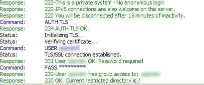 Log showing TLS was used
